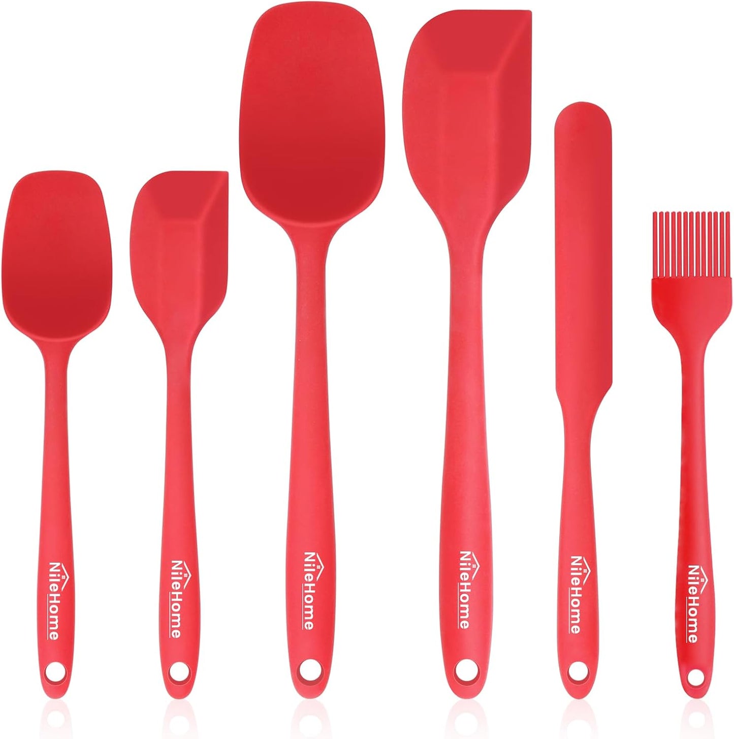NileHome Silicone Spatula Set 6 Packs Food Grade Kitchen Utensils with Silicone Brush Heat Resistant BPA-free Rubber Spatula for Scraping, Baking, Cooking, Mixing, Red