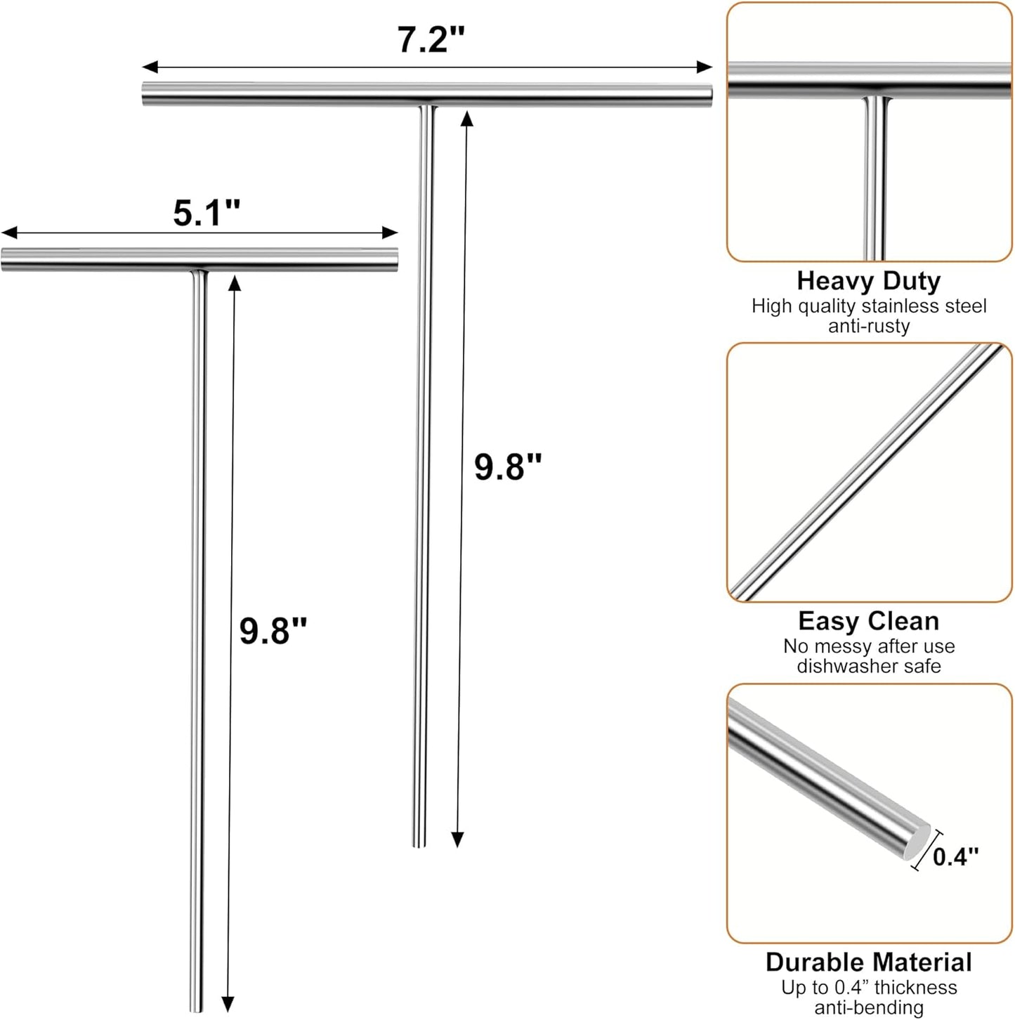 2 Pack Crepe Spreader Kit, Stainless Steel T-Shaped Batter Spreaders, Pancake Tool, Crepes Sticks Fit Any Crepe Pan Maker, 1 Large 7" + 1 Small 5"