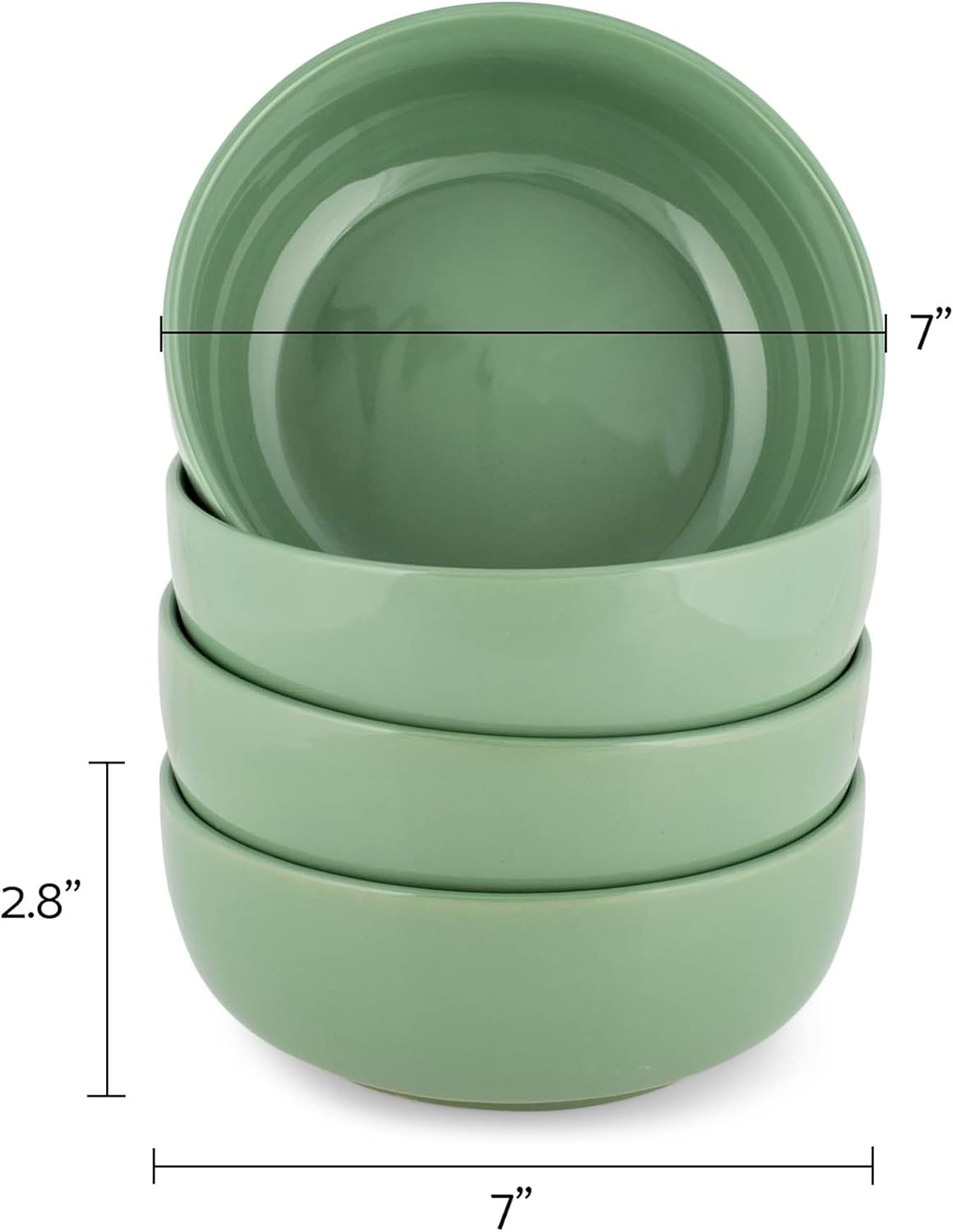 Elanze Designs Bistro Glossy Ceramic 7 inch Dinnerware Bowls Set of 4 - Perfect for Everyday uses from Pasta to Salad, Cereal to Ice cream, Ramen to Pho, Sage Green