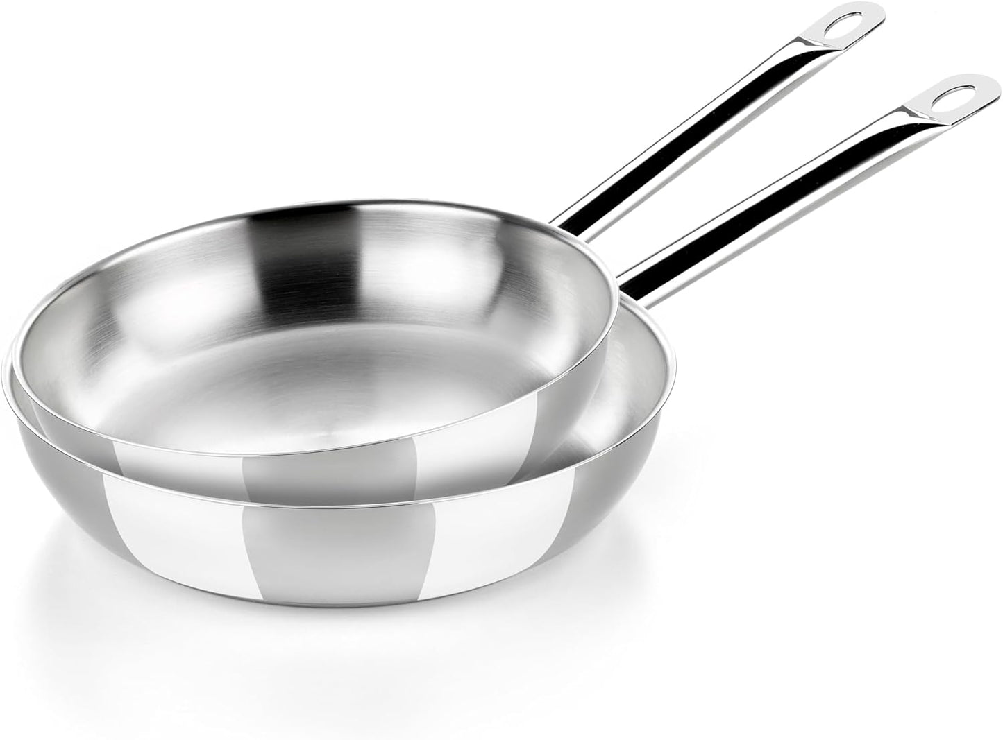 BRA COOKWARE Profesional 2 Frying Pan Set | 8 + 10.2 inches Professional Skillet | Stainless Steel Pan w/o Non-Stick | All Stovetop Compatible Skillet | 100% FOA Free | Brushed Finish