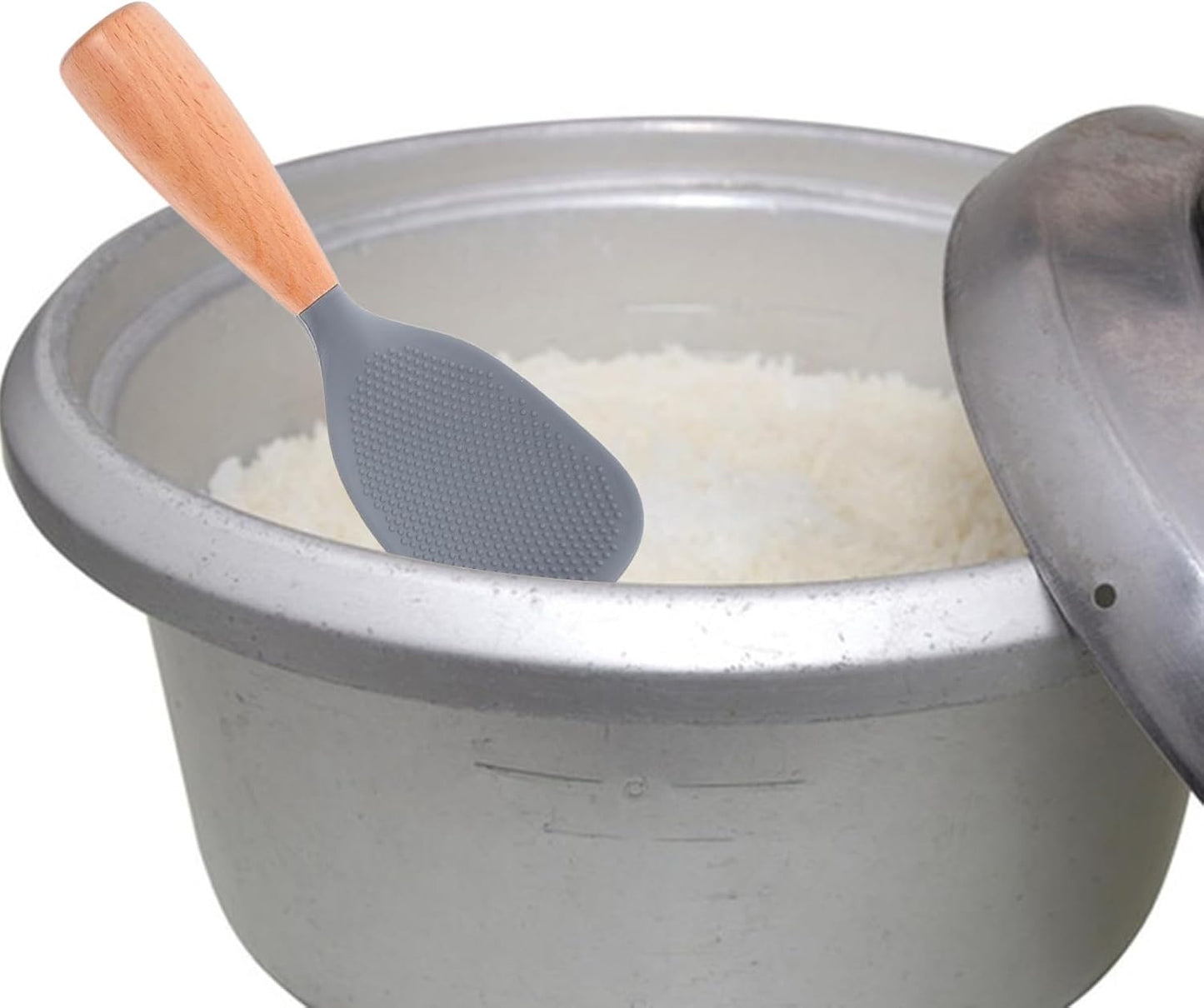 Silicone Wooden Rice Paddle Kitchen Utensils Cooking Ladle Handle (Grey)