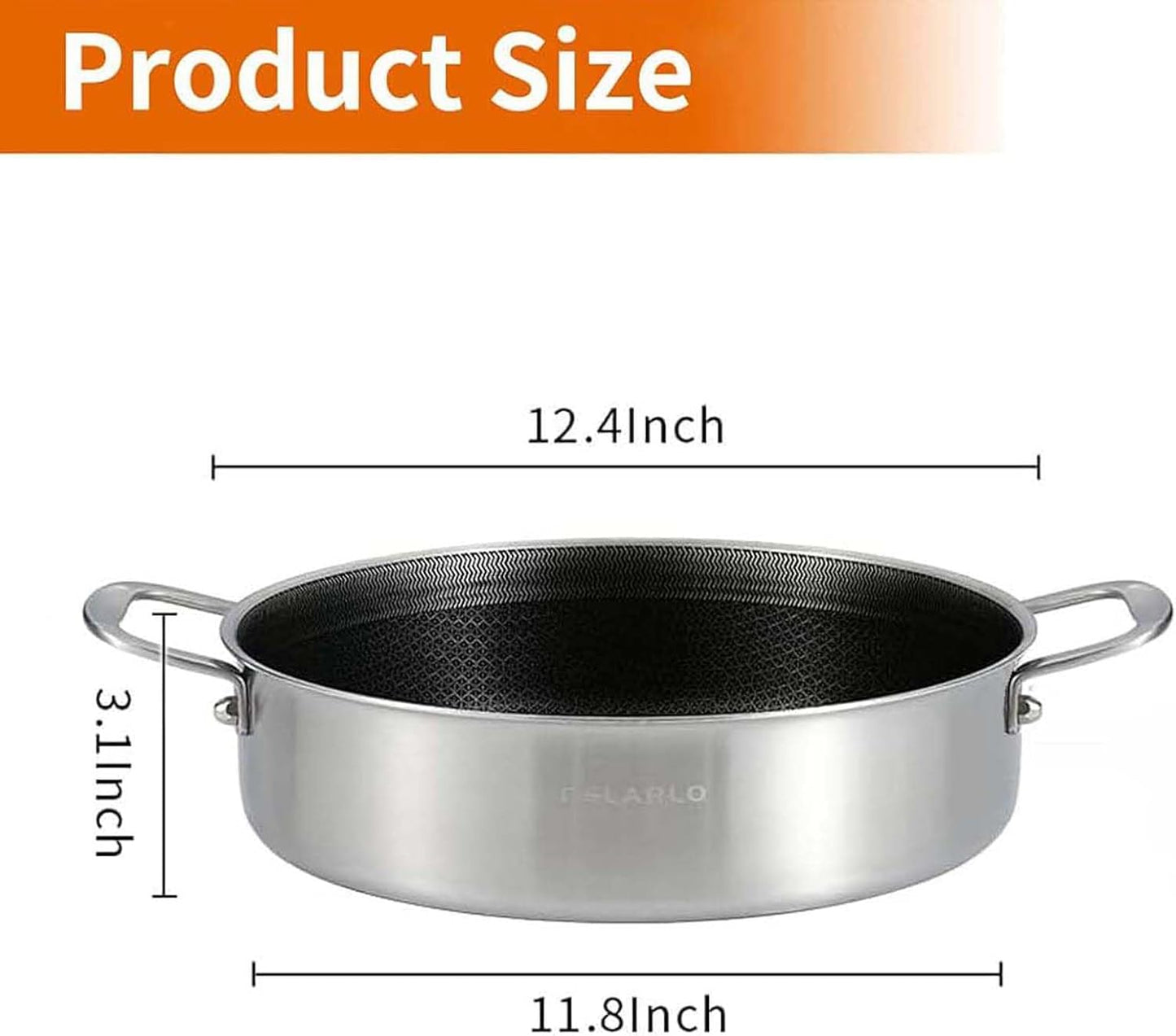 DELARLO Frying Pan,12 inch Skillet with lid,Tri-Ply Stainless Steel Saute Pan 6QT,Dishwasher-Friendly,Stay-Cool Handles,Oven-Safe Up to 660℉