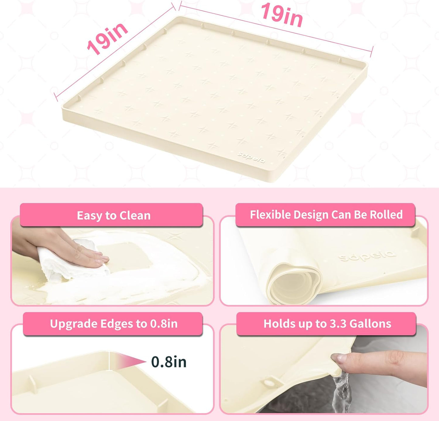 Sdpeia Under Sink Mat for [19" x 19"] Cabinet, Upgraded Silicone Waterproof Mat Kitchen Cabinet Liner Cabinet Protector Kitchen Organizers and Storage
