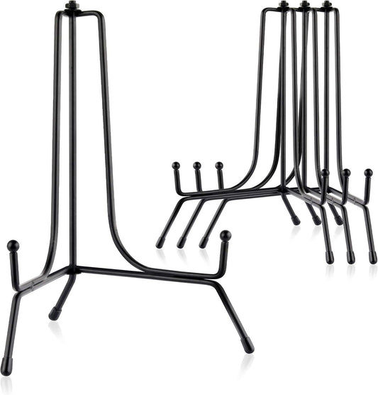 Mocoosy 4 Pack 8 Inch Improved Anti-Slip Plate Stands for Display, Plate Holder Display Stand, Picture Frame Holder Stand, Black Iron Easel Stands for Photo, Decorative Plate, Tablets and Table Art