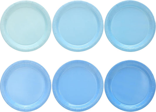 48 Pcs Blue Party Paper Plates, 9 Inch Cute Light Blue Disposable Dessert Baby Bridal Shower Dinner Birthday Cake Paper Plates for Party Bridal Baby Girl Shower Wedding Supplies