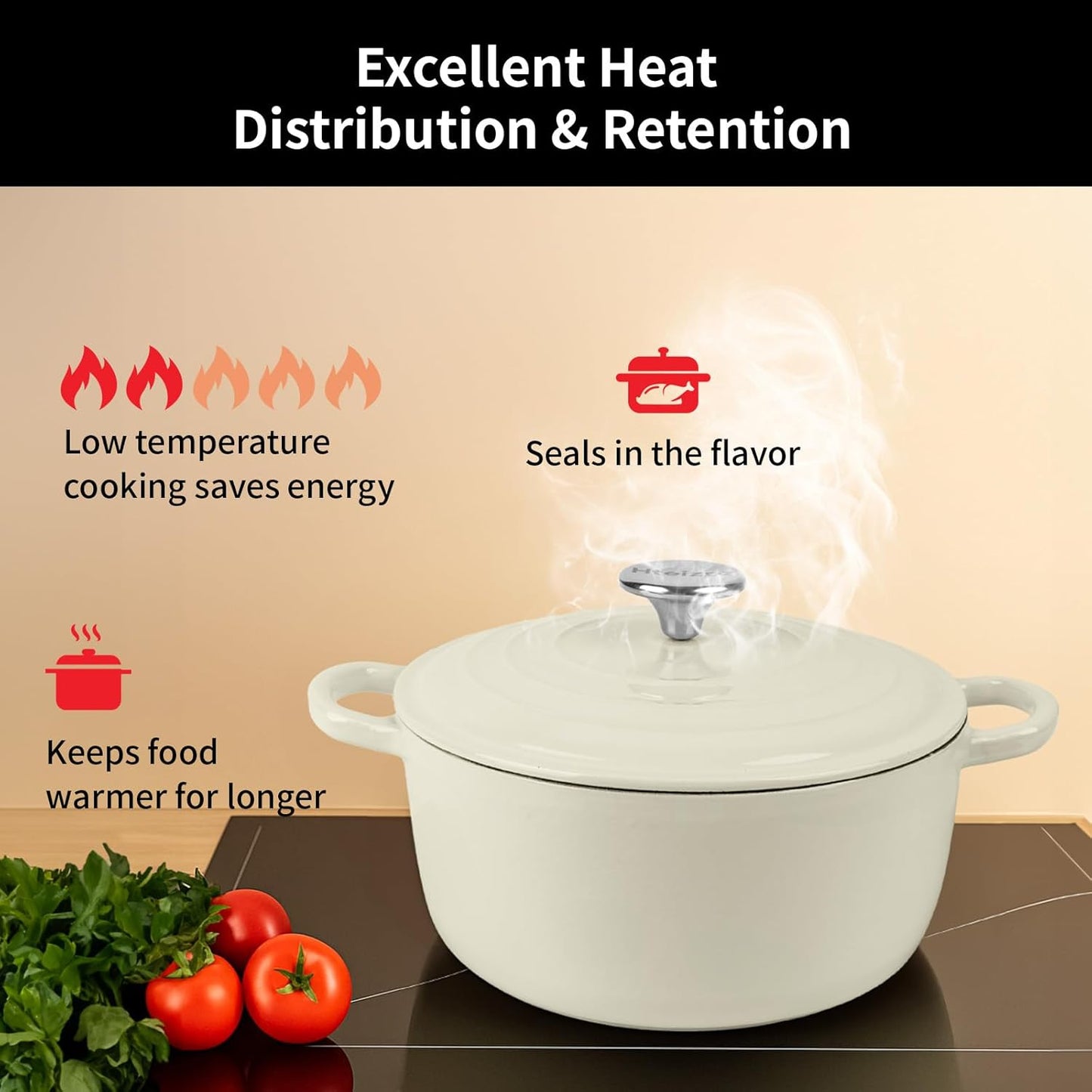 Enameled Cast Iron Dutch Oven Pot with Lid, 3.9 Quart Dutch Oven for Bread Baking, Oven Safe up to 500° F, Suitable for Bread Baking, Braising, Roasting, Stews, White