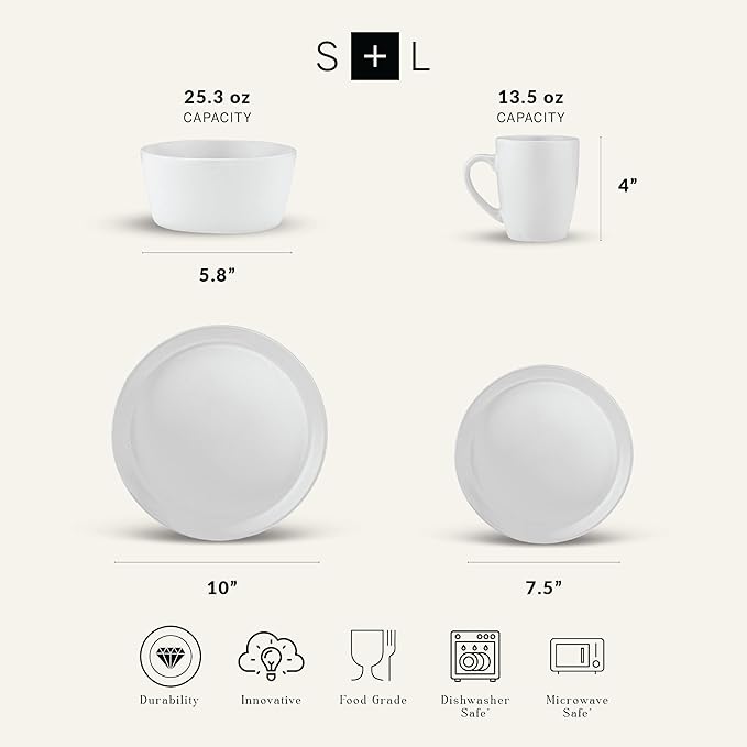 Stone Lain Albie 32-Piece Dinnerware Set Stoneware, White Speckled