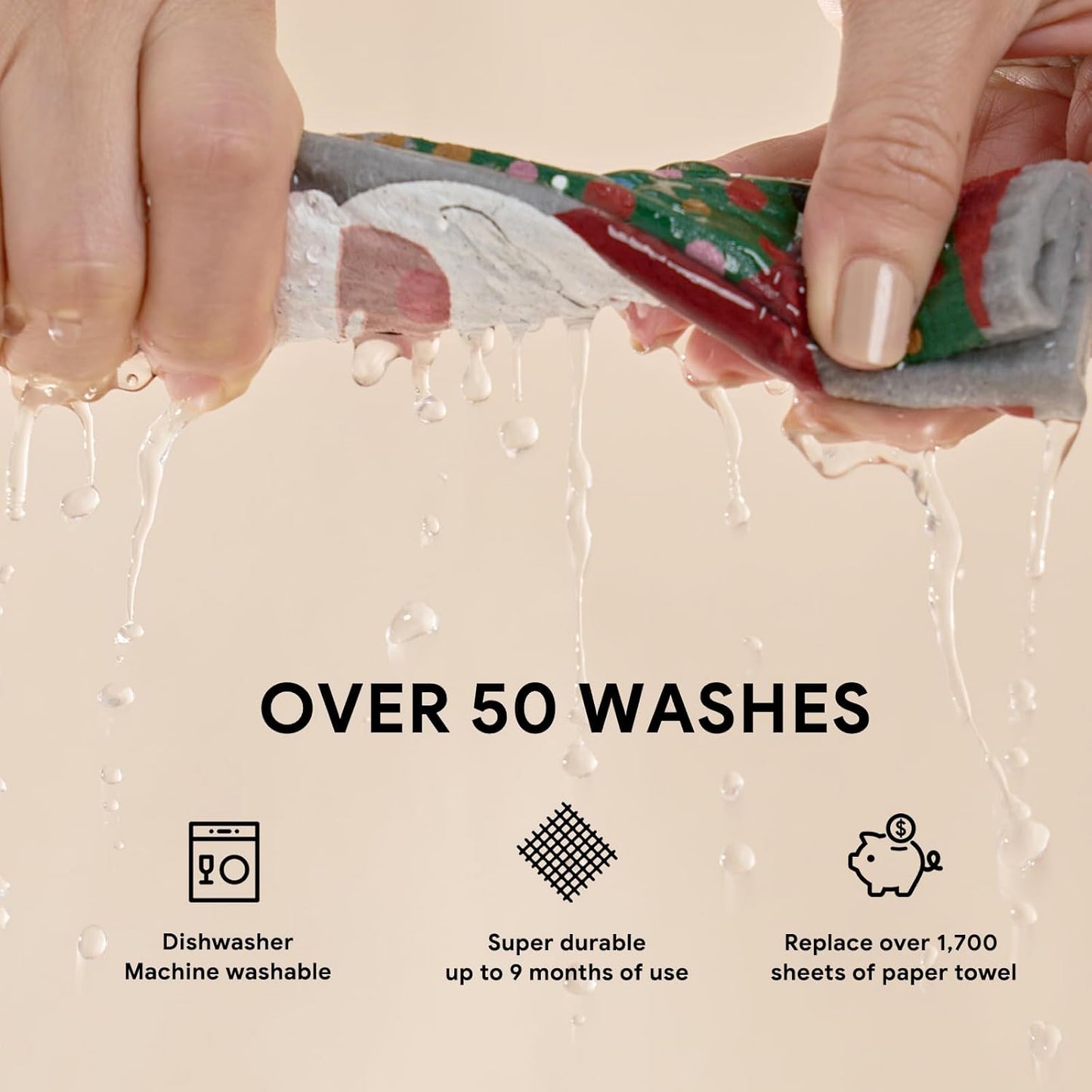 RECYCO 4 Pack Christmas Swedish Dishcloths for Kitchen | Classic Red Washable Dish Towels | Cellulose Reusable Cleaning Paper Towels | Absorbent Counter Dish Cloth Sponge Kitchen Wipes, 7" x 8"