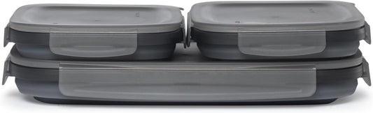 Drip EZ Secondz Collapsible Food Storage Containers (set of 3) - Meal Prep, Leftovers, Lunch, Camping, Hiking - Dishwasher & Microwave Safe - BPA-free Silicone - Locking Lids - Charcoal