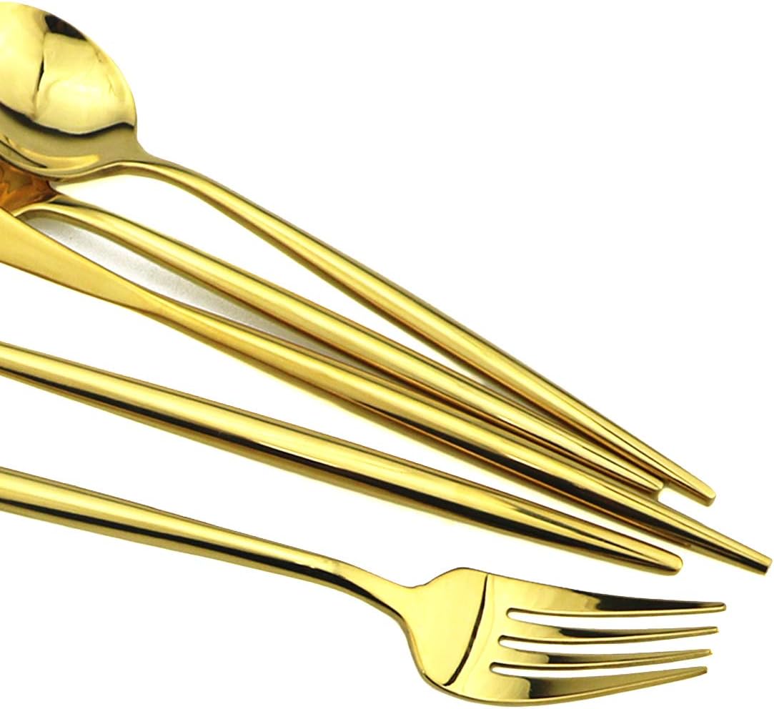 Gugrida Portable Silverware Set - 5-Piece Flatware Cutlery Set - 18/10 Stainless Steel - Mirror Polishing Gold - Travel Elegant Modern Utensils - Service for 1 Include Steak Knife Dinner Fork Spoon