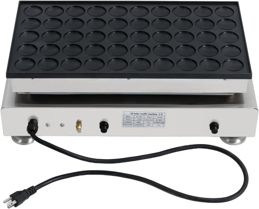 50 Pcs Waffle Maker Mini Pancake Maker Commercial Waffle Making Machine Professional Round Waffle Maker for Home Restaurant and Snack Bar 1800W 110V