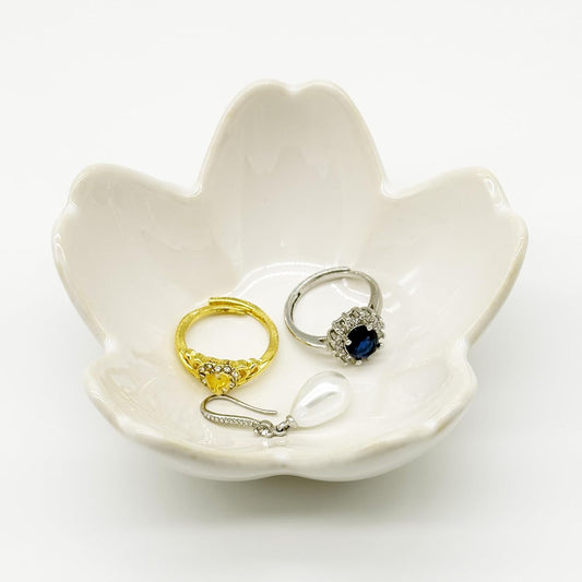 Small Flower Ring Dish Jewlery Tray, Ceramic Jewelry Dish Tray Cute Room Nightstand Decor Trinket Dish Bathroom Ring Holder Jewelry Plate Bowl Christmas Friendship Birthday Gifts for Women Mom