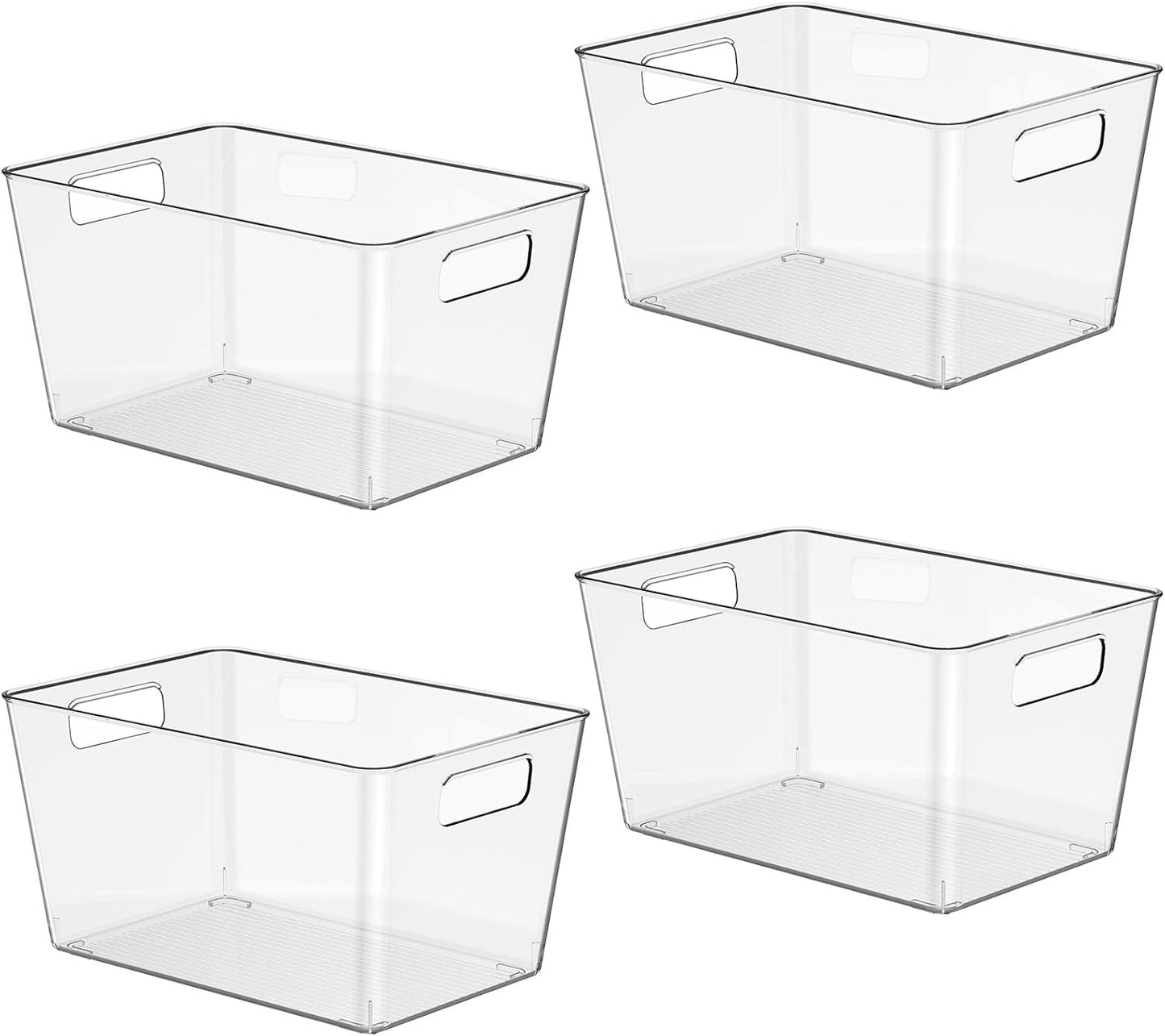 4 Pack Clear Plastic Storage Bins, 11" Large Pantry Organizer Bins with Handles, Plastic Containers for Refrigerator,BPA-Free Perfect for Kitchen,Fridge,Cabinet,Pantry,Bathroom,Closet Organization