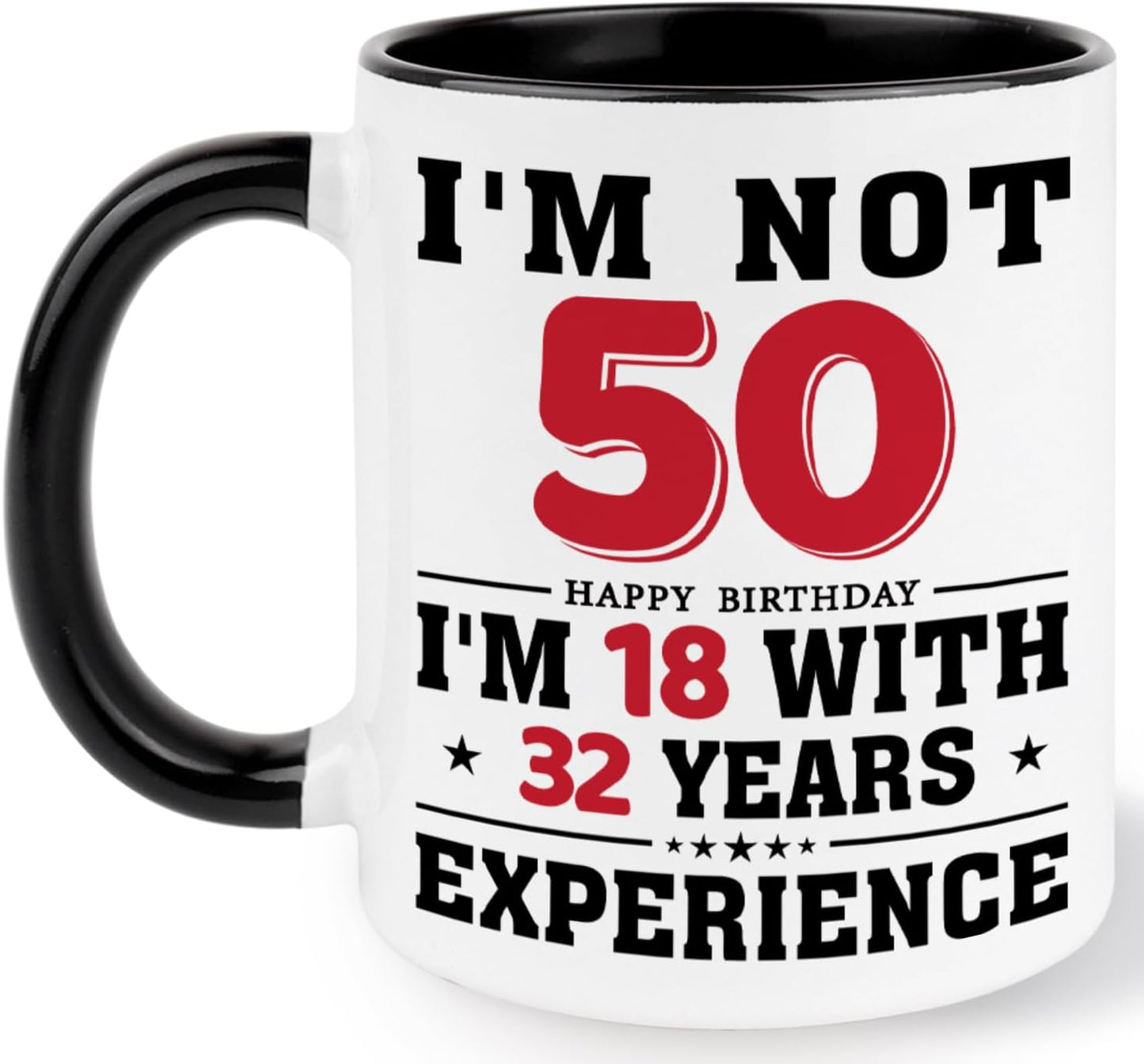50th Birthday Coffee Mug, 50 year old Birthday Gift Ideas for Men Women Her Him, Red Black 11oz