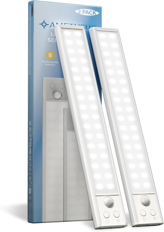10inch Under Cabinet Lights, Motion Sensor Light Indoor, Wireless Closet Lights, 1800mAh Rechargeable Battery, Magnetic, 5 Levels Dimmable, Under Counter Lights for Kitchen, Bathroom (2 Pack)