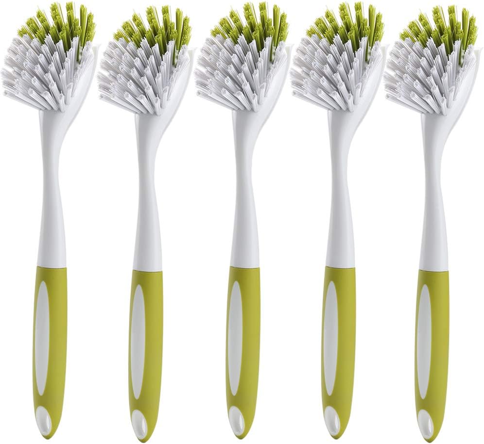 Dish Brush, Dish Scrubber & Kitchen Scrub Brush for Dishes, Pots, Pans, Sink, Cast Iron, Yellow-Green 5 Pack