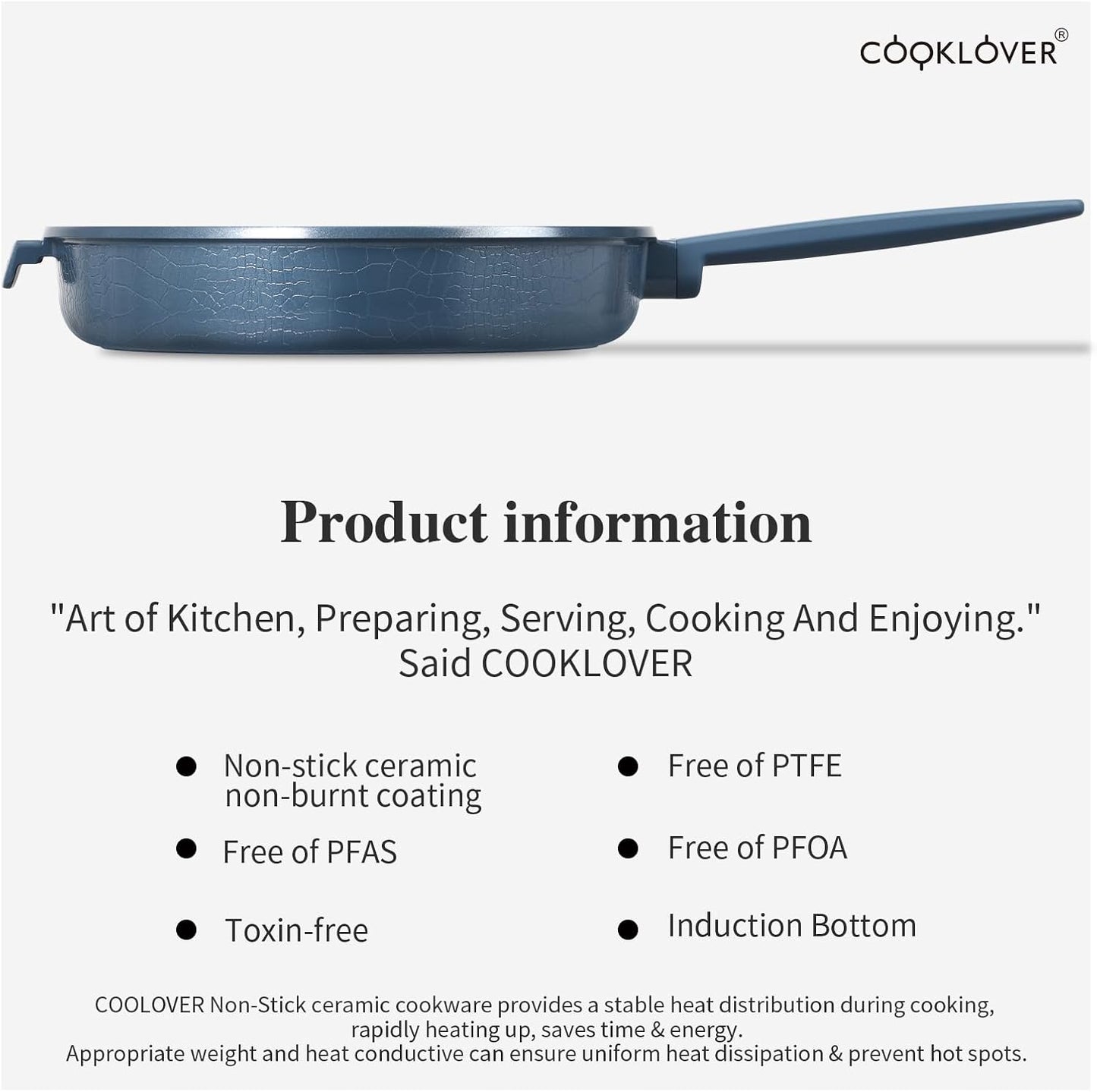 COOKLOVER Nonstick Ceramic Fry Pan, Non-Toxic, PTFE&PFOA Free, Induction Compatible Egg Skillet Frying Pan with Heat Resistant Handle, 11 Inch – Navy Blue