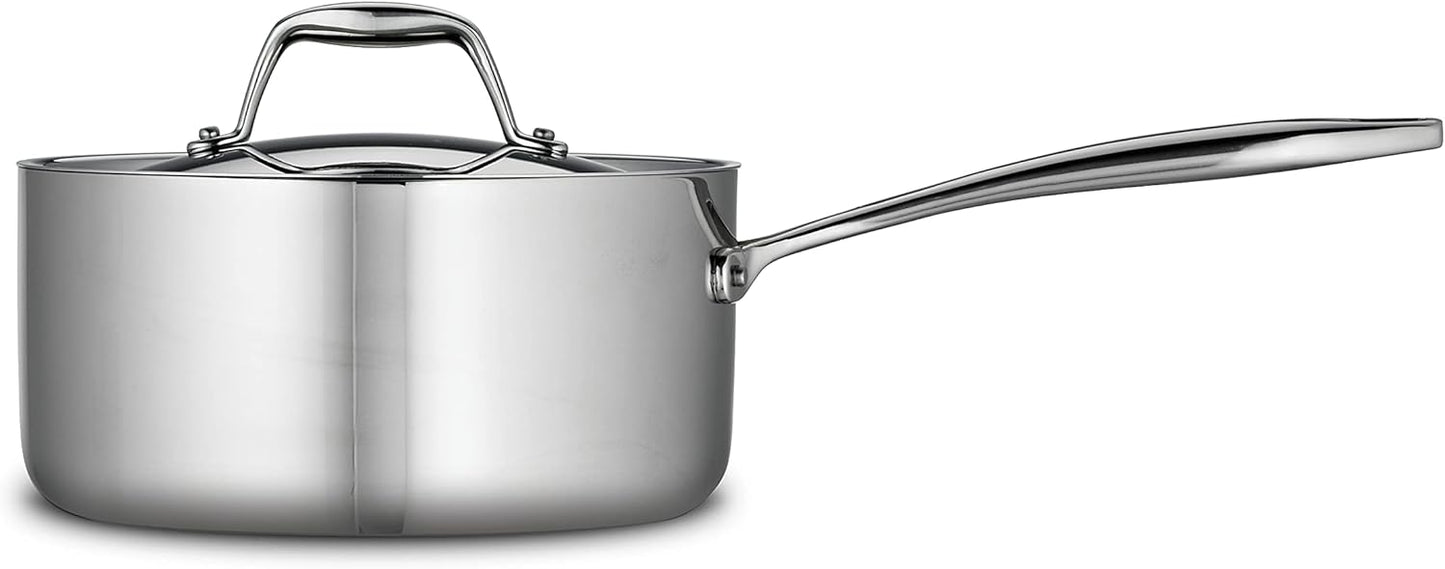 Tramontina Signature Tri-Ply Clad Stainless Steel 3-Quart Sauce Pan with Lid, Induction-Ready, Dishwasher-Safe, NSF-Certified, Made in Brazil