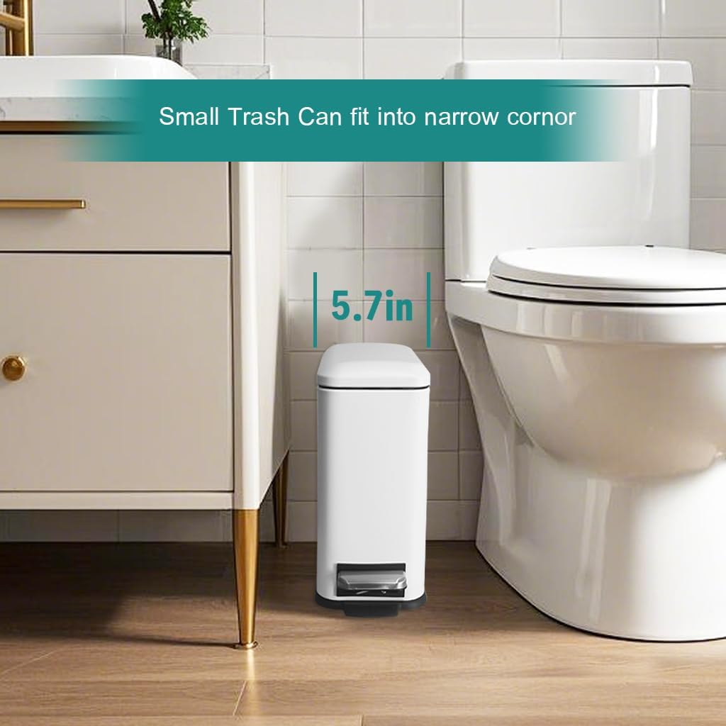 1.3 Gallon Stainless Steel Trash Can - Small Bathroom & Office Waste Bin with Lid, Compact Design, Durable Metal Construction, (White)