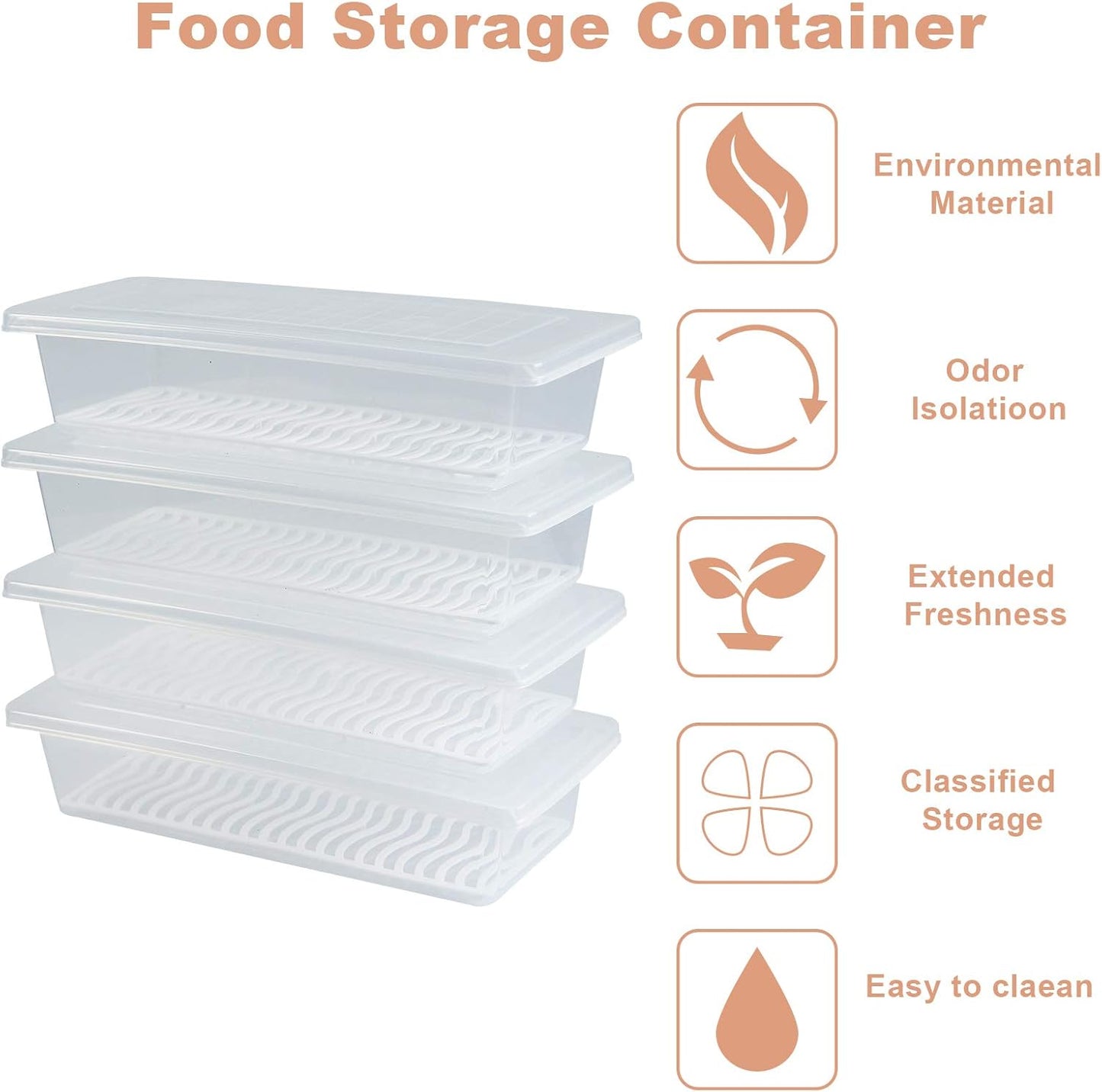Food Storage Container, Plastic Food Containers with Removable Drain Plate and Lid, Stackable Portable Freezer Storage Containers - Tray to Keep Fruits, Vegetables, Meat and More (4,Small)