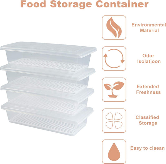 Food Storage Container, Plastic Food Containers with Removable Drain Plate and Lid, Stackable Portable Freezer Storage Containers - Tray to Keep Fruits, Vegetables, Meat and More (4,Small)