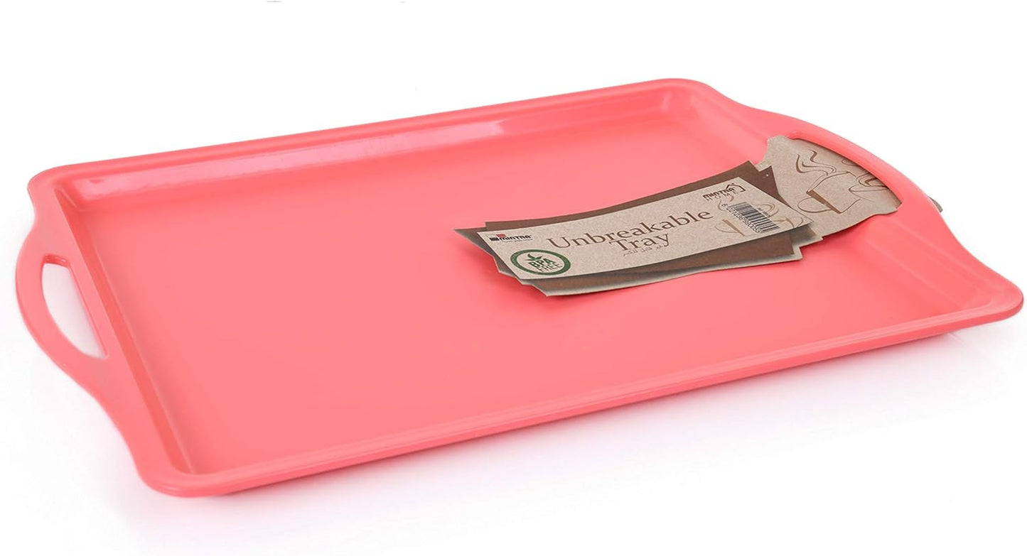 Mintra Home Unbreakable Plastic Rectangular Serving Tray - Assorted 6PK - Platter with Handle, 14 Inch, Heavy Duty, Large Capacity, Kitchen, Wedding, Restaurant, Indoor, Outdoor, Picnic Camping