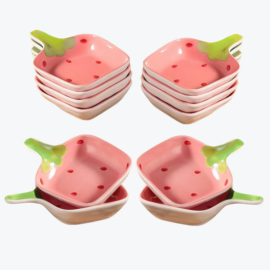 12 Pcs Ceramic Soy Sauce Dishes, Pink Small Dip Bowls Set with handle, Mini Multipurpose Porcelain Side Dish Bowl for Ketchup, Soy, BBQ, Sushi, Party, Condiments Serving Bowl Set