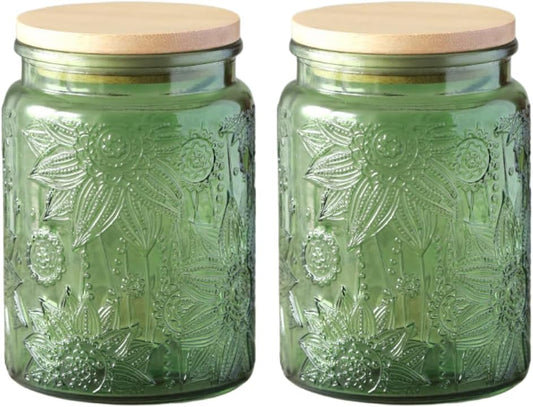 ANSQU Set of 2 Glass Jars with Lids, 23.7 FL OZ Vintage Glass Storage Jars, Cookie Jar Sugar Container for Kitchen Counter, Pantry, Candy Jar with Lid (Green, 2Pack)