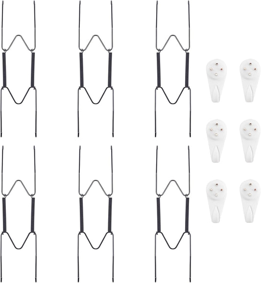 Bilillo 6 Pack Plate Hangers for The Wall, Suitable for 8''-10'' Decorative Plate,Invisible Heavy Duty Wire Plate Holder with Wall Hooks, Plate Hangers for Displaying Plates, Platter, Dish (Black)