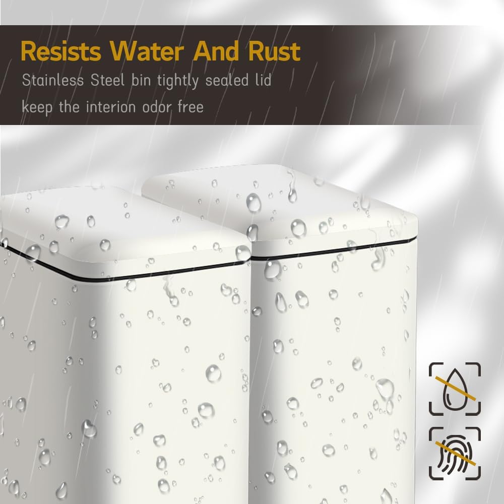 White 10L/2.6 Gallon Bathroom Trash Can with Lid,features a removable inner bucket, a soft - close lid, and a stainless - steel step pedal,ideal for use in the bathroom, kitchen, and home office.