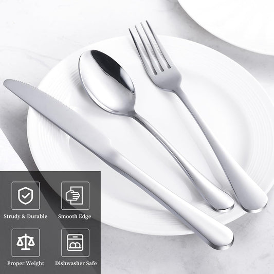 12-Piece Silverware Set for 4 - Stainless Steel Flatware Cutlery Set Service for 4, Mirror Polished Flatware Set Include Forks Spoons Knives for Home, Wedding, Restaurant, Dishwasher Safe