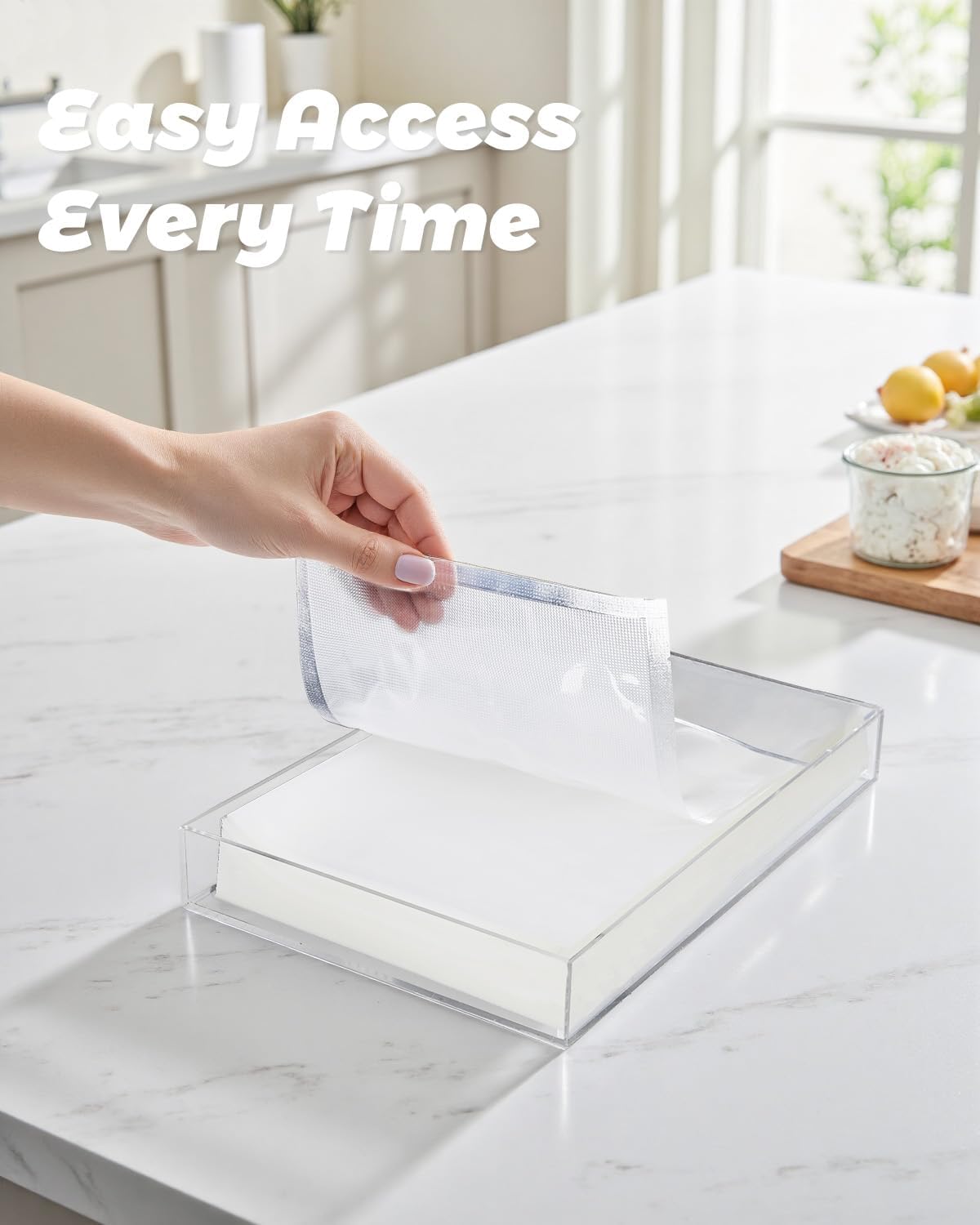 Vacuum Sealer Bags Storage Organizer, Food Saver Bag Organizer for Kitchen Drawer, Clear Acrylic Box for 8"x12" Pre-Cut Sealer Bags (Holds 100pcs, Box Only)