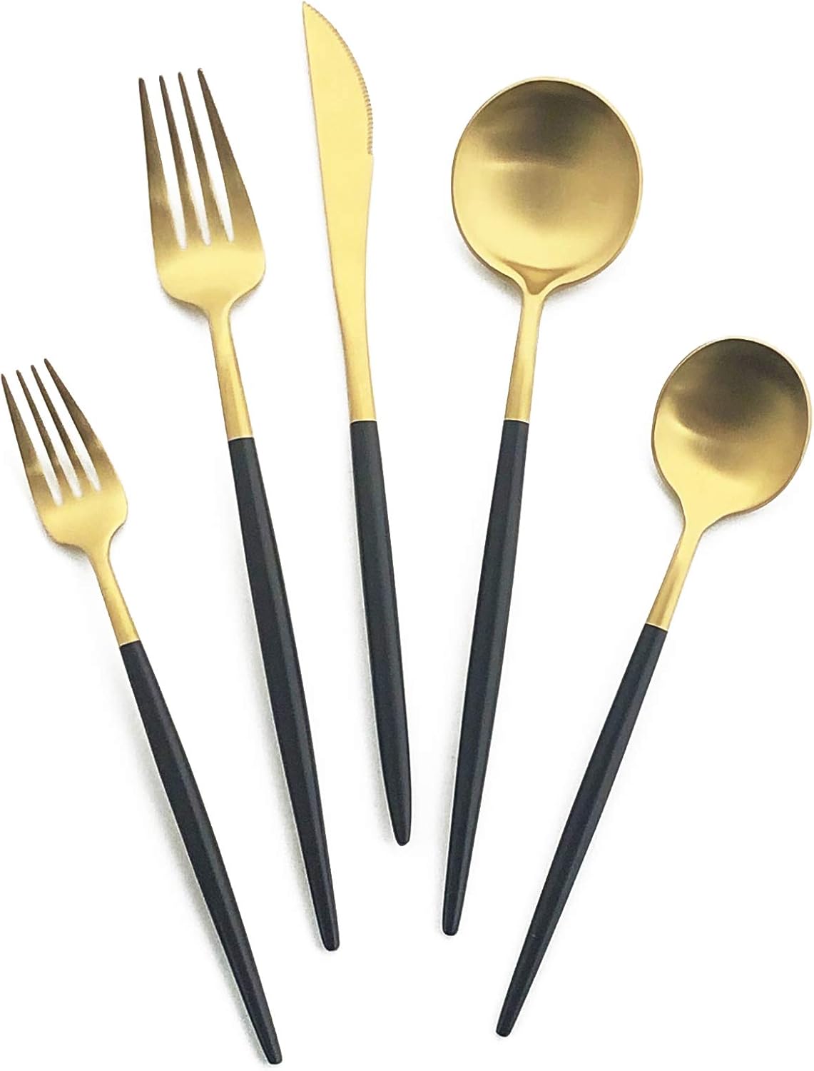 Silverware Set, Hand polished Matte Gold Black Flatware Cutlery Set Service for 2, Satin Finish 10 Pieces 18/10 Stainless Steel Utensils Set for Home and Restaurant, Dishwasher Safe