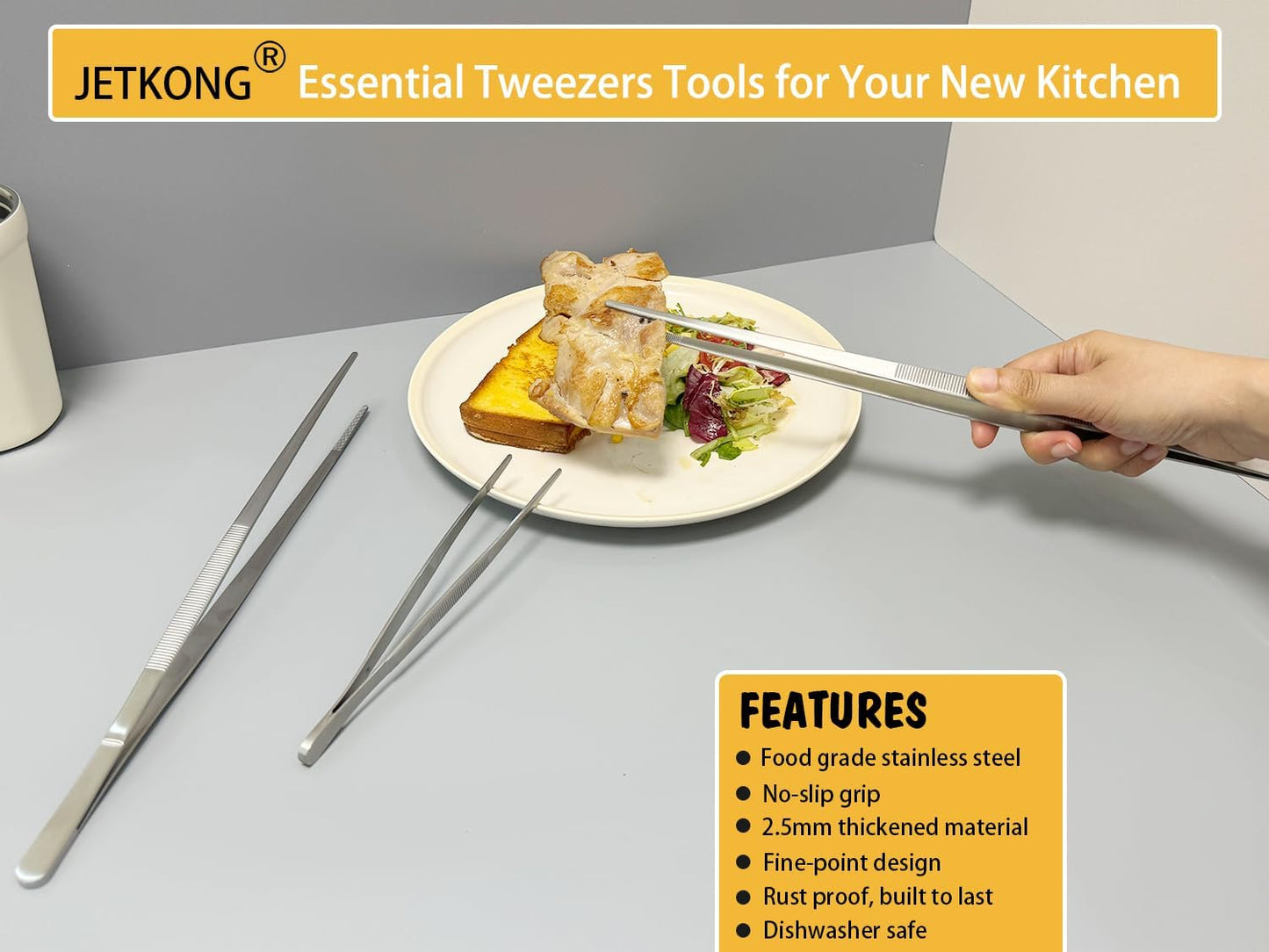 JETKONG 16 Inch Cooking Tweezers Extra Long Kitchen Tweezers, Large Stainless Steel Tweezer Tongs for Cooking Grilling and BBQ