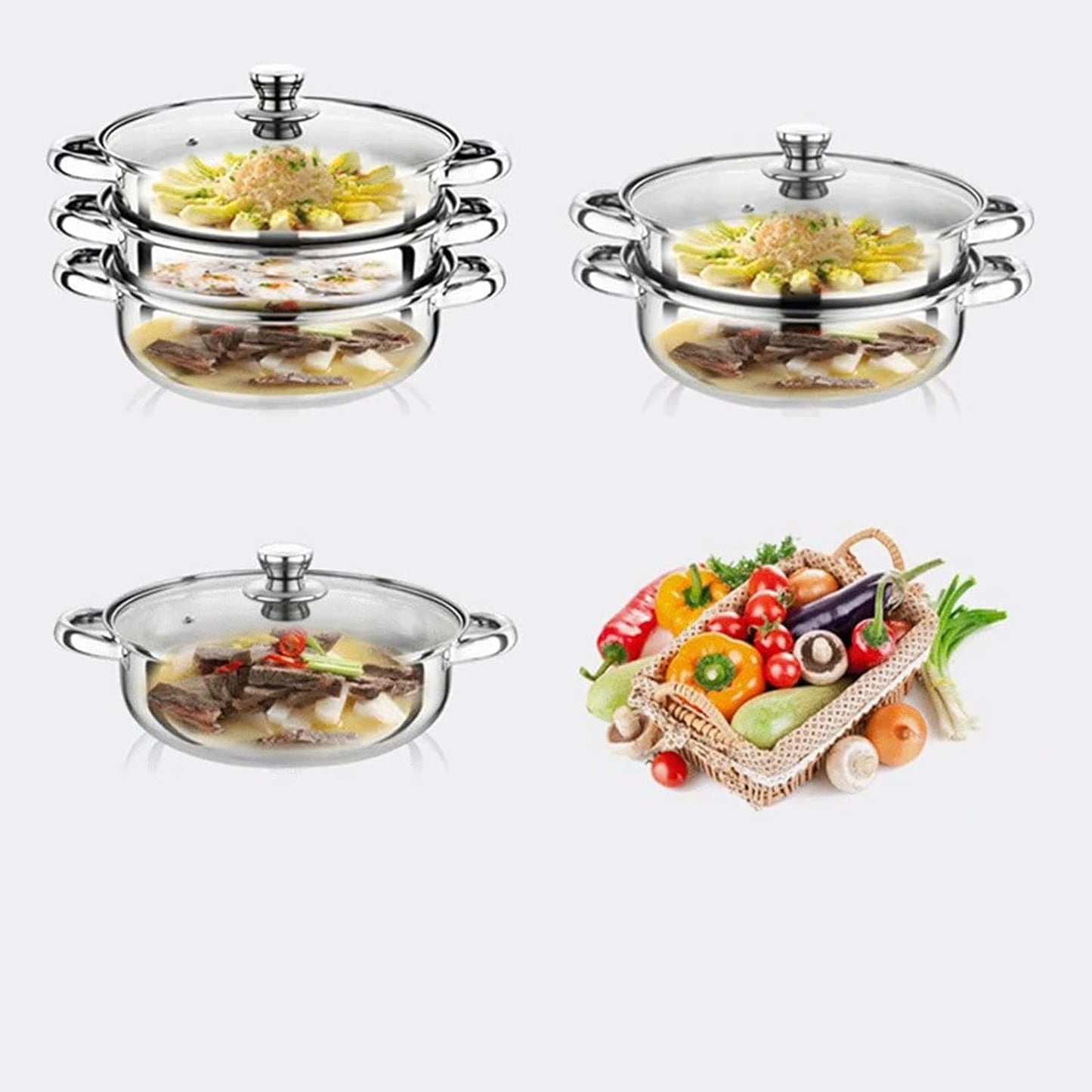 Yamde 2 Piece Stainless Steel Stack and Steam Pot Set - and Lid,Steamer Saucepot double boiler…