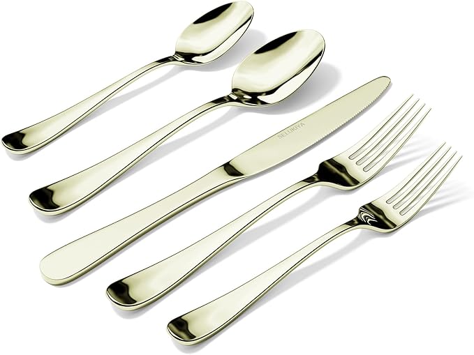 Silverware Set for 4, 20 Pieces Heavy Duty Stainless Steel Flatware Set, Mirror Polished Cutlery Utensil Set, Dinner Fork Knife Spoon Tableware Set for Home, Dishwasher Safe, Champagne Gold