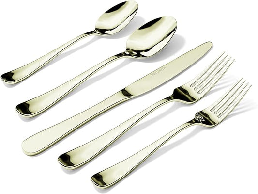 Silverware Set for 4, 20 Pieces Heavy Duty Stainless Steel Flatware Set, Mirror Polished Cutlery Utensil Set, Dinner Fork Knife Spoon Tableware Set for Home, Dishwasher Safe, Champagne Gold