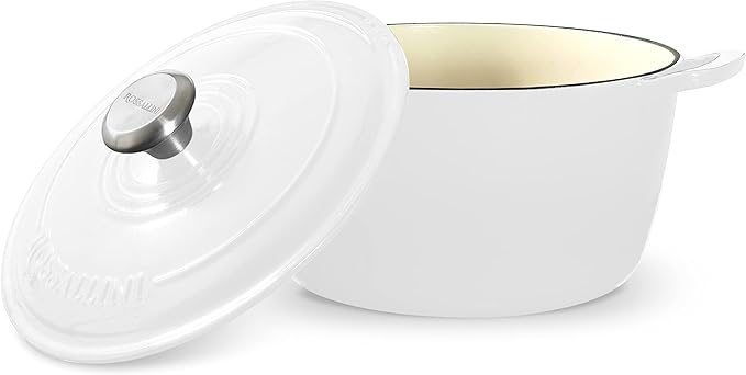 Signature Enameled Cast Iron Dutch Oven, Non-Stick Serving Pot with Tight Fitting Lid for Perfect Roasting, Baking, Sauteing, and Bread Making | 13.5Q (12.7L) - White