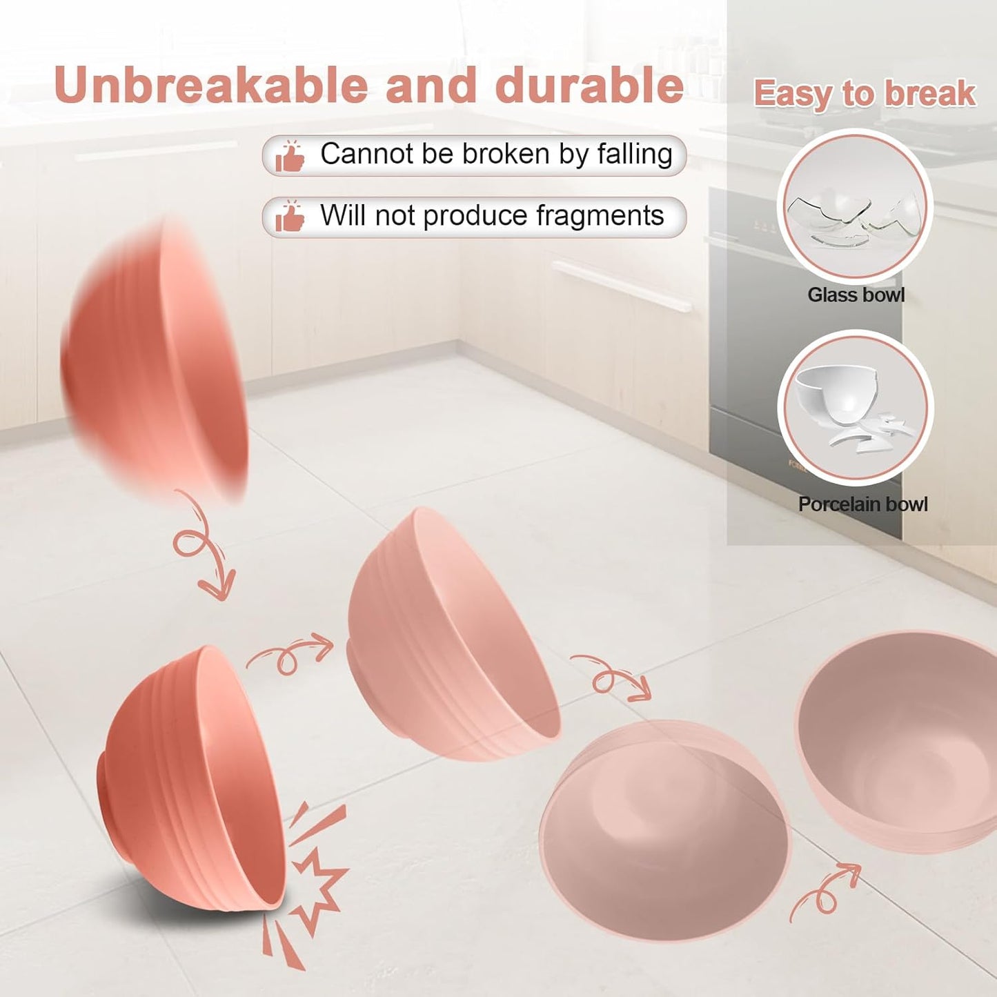 12 Pcs Unbreakable Cereal Bowls Set, 26 Oz Wheat Straw Bowls Set, Microwave & Dishwasher Safe Bowls for Kitchen, Reusable Plastic Bowls for Soup, Salad and Snack, BPA Free, Multicolor