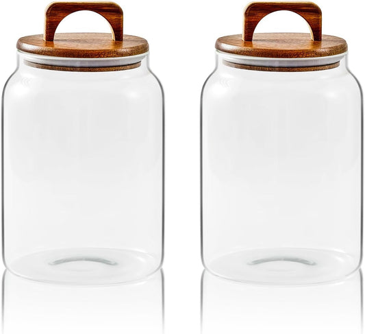 Sweejar Glass Jars for Laundry Room Organization, 90 ounce Laundry Pods Container, Glass Food Storage Jars with Airtight Lid, 2 Pack, Hand Lid