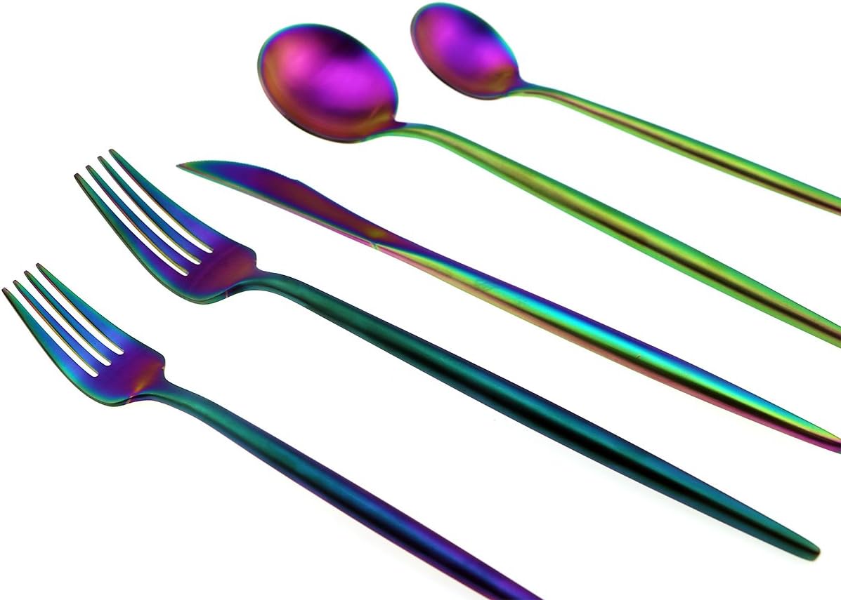 JASHII 18/10 Stainless Steel 20-Piece Matte Rainbow Colorful Flatware Set,Dinner Knife Fork Salad Fork Dessert Spoon, Service for 4, Luxury Silverware Cutlery Utensil Sets