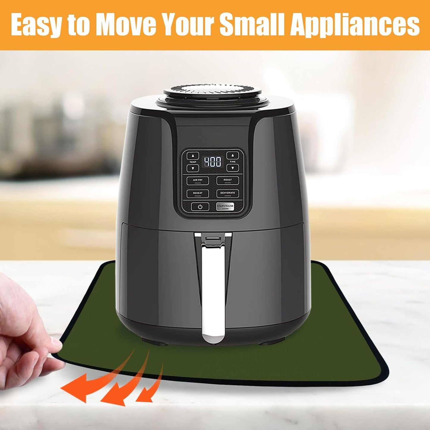 Heat Resistant Mat for Air Fryer, 15 x 18in Countertop Protector, Fireproof Silicone Appliance Slider for Coffee Maker, Toaster, Oven - Green