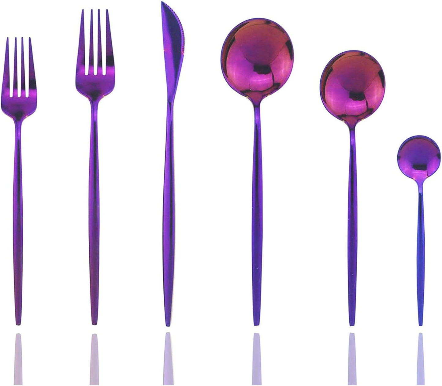 JASHII Silverware Set, Mirror Polished Purple Flatware Cutlery Set Service for 4, Shiny Finish 24 Pieces Stainless Steel Utensils Set Dinner Knife Fork Spoon Dessert Fork Salad Spoon Dishwasher Safe