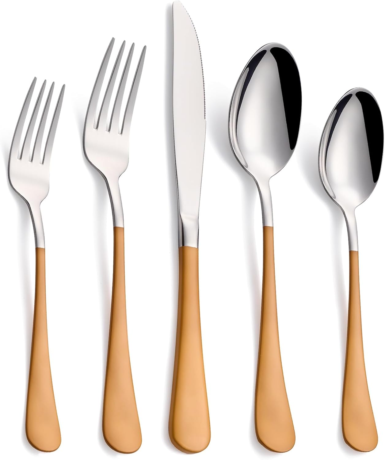 20-Piece Orange Silverware Set, 18/0 Stainless Steel Orange Handle Flatware Set, Service for 4, Modern Cutlery Set Includes Dinner Knives Forks Spoons, Mirror Polished, Dishwasher Safe