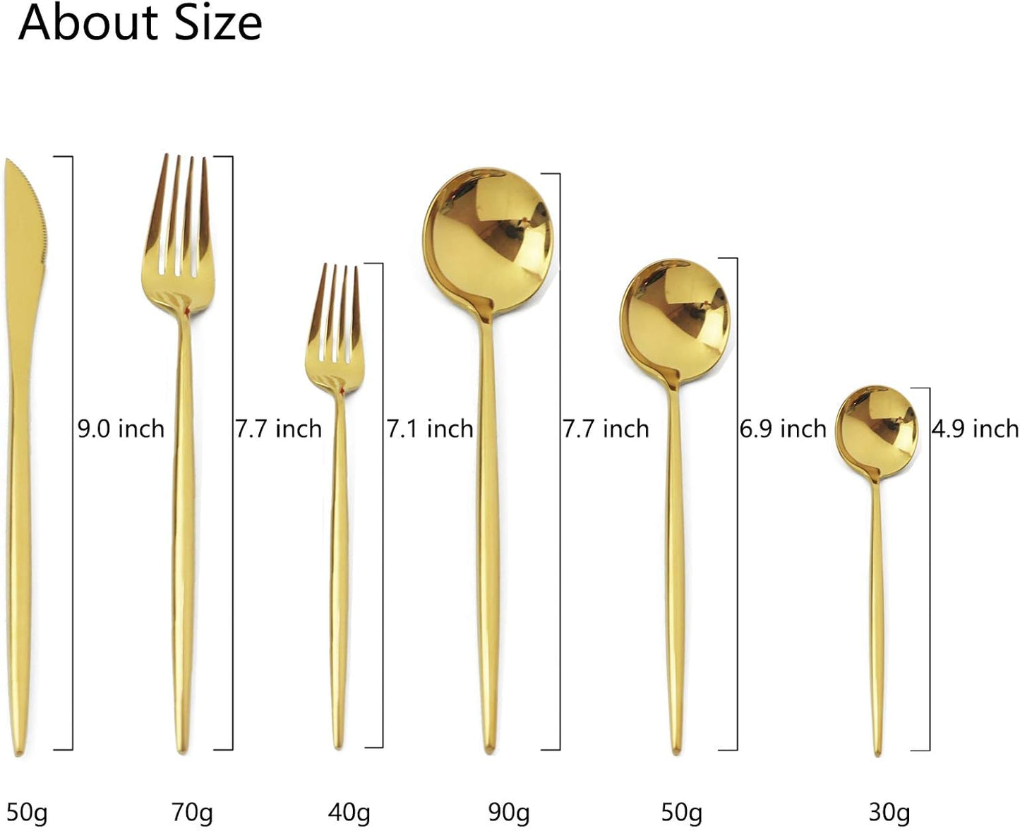JASHII 24 Pieces Cutlery Flatware Set 304 Stainless Steel Home Kitchen Set, Mirror Polished, Knife/Fork/Spoon, Modern Elegant Tableware Set for Party, Christmas, Dinner (Gold)
