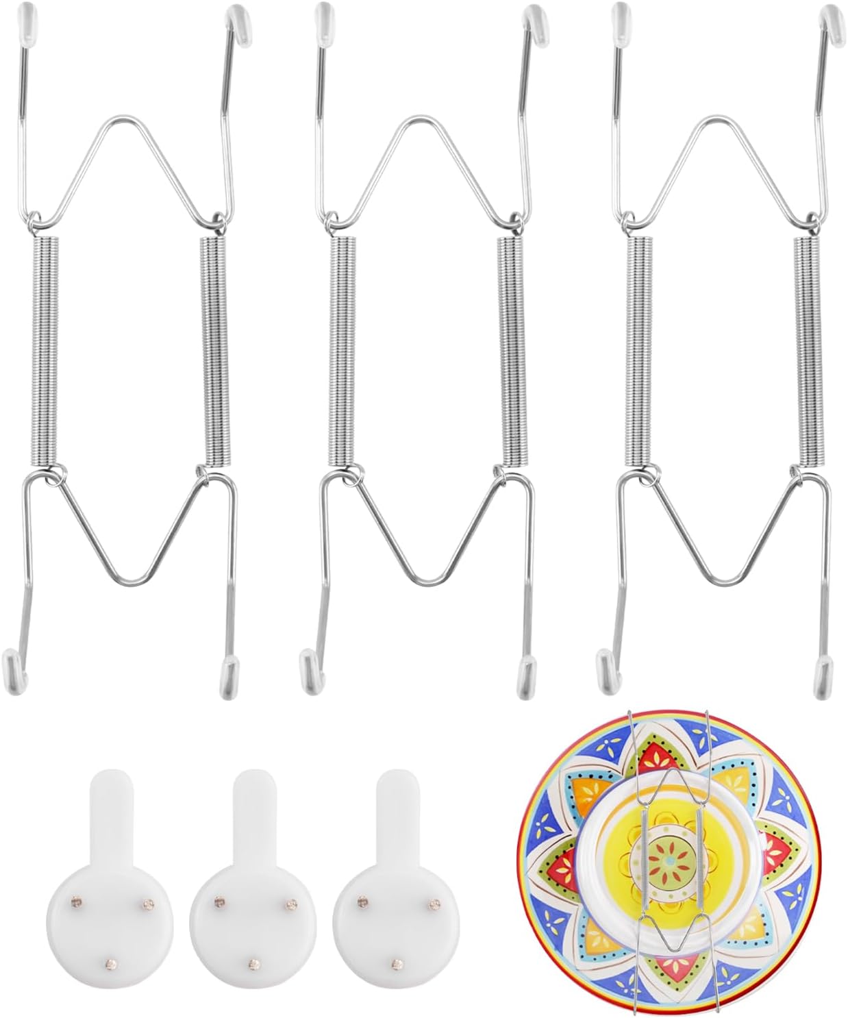 3 Pack Plate Hangers for The Wall Suitable for 6-8 inch Small Decorative Plate, Invisible Stainless Steel Plate Hangers for Display with Wall Hooks, for Plates/Platter/Dish/Picture(Silver)