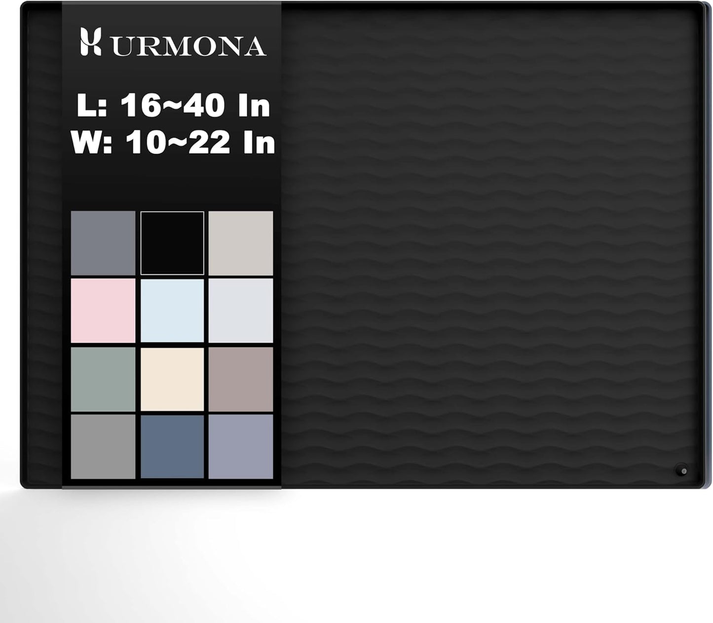 URMONA 34'' x 22'' Waterproof Silicone Under Sink Mat Cabinet and Counter Protector, Shelf Liner for Kitchen and Bathroom, Storage and Organizers, Litter Mat, Pet Cat Puppy Essentials（Black）