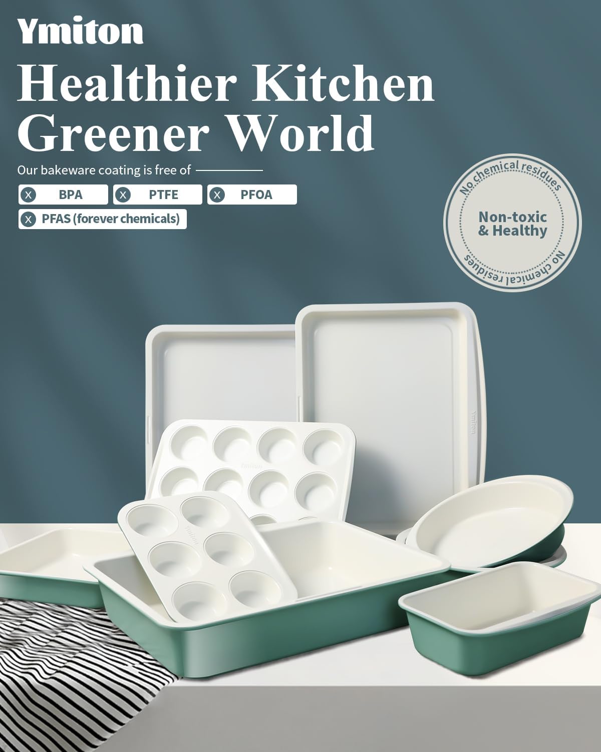 Ceramic Nonstick Baking Pans Set, Non Toxic 33 PCS Stackable Bakeware Sets, 550°F Oven Safe Baking Sheet & Pans, Warp-Free, Dishwasher Safe, PTFE/PFOA/PFOS-Free (Green)