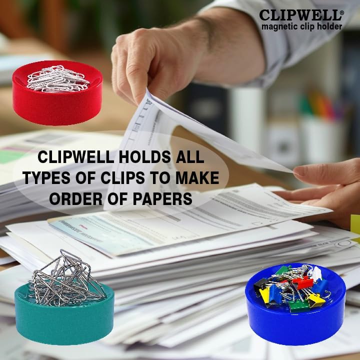 Clipwell Magnetic Paper Clip Holder - Easy Toss & Pick-Up - Holds Various Metal Parts - Powerful Sweep-Up Magnet - Ideal Locker Accessory & Home & Office Organizer - Turquoise