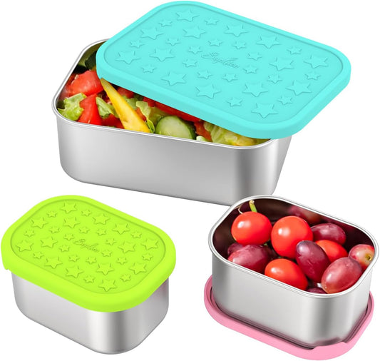 SOPHICO Stainless Steel 24 OZ Snack Containers for Kids，Food Storage Container with Silicone Lid - Perfect 304 Metal Toddler Lunch Box for Daycare and School, Leak Proof(Mint)